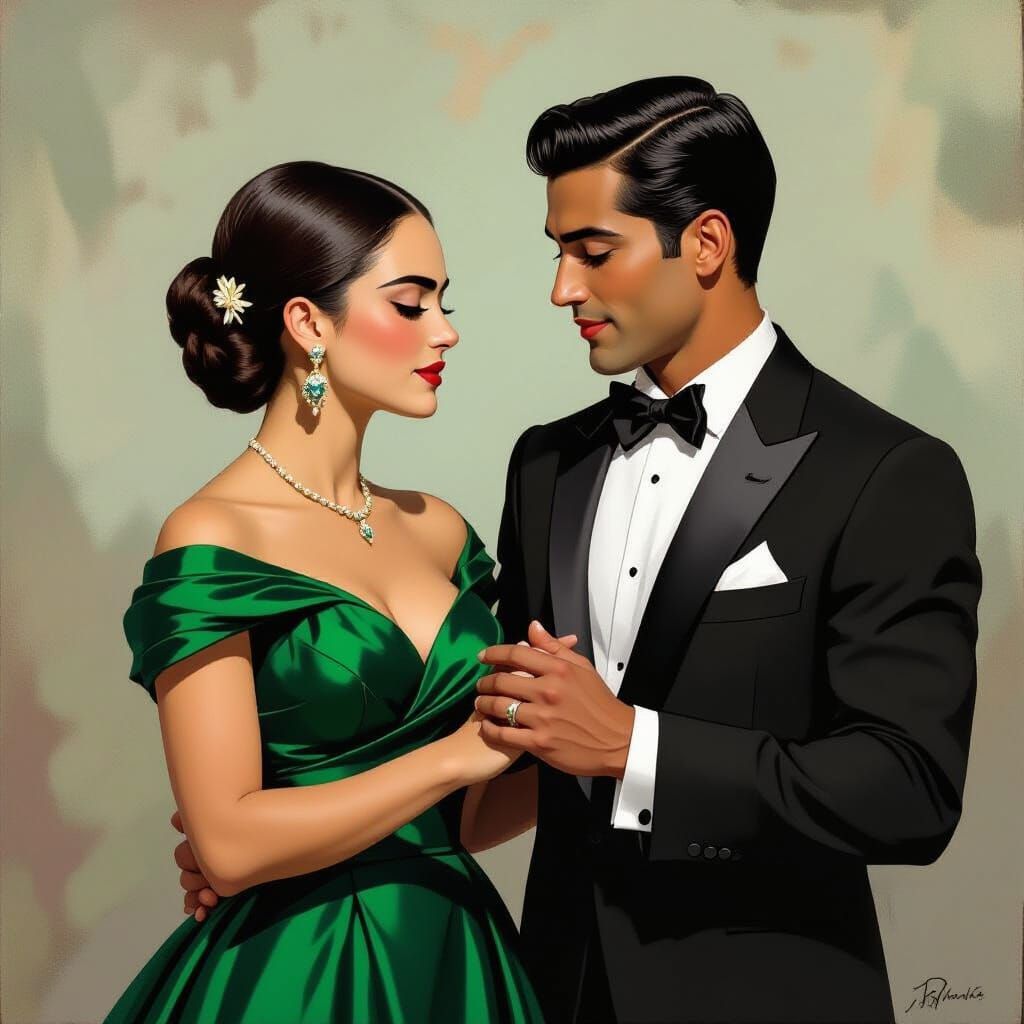 Elegant Couple Dancing in Realist Style