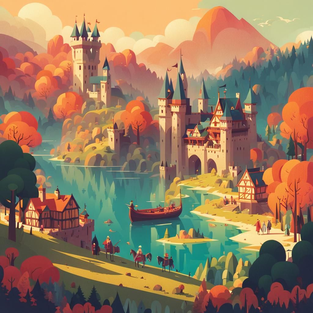 Medieval Harbor Scene in Detailed Style