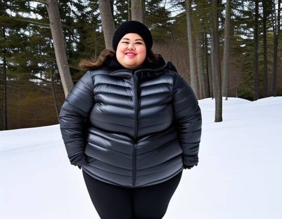 Plus-Size Woman in Oversized Puffer Jacket Portrait