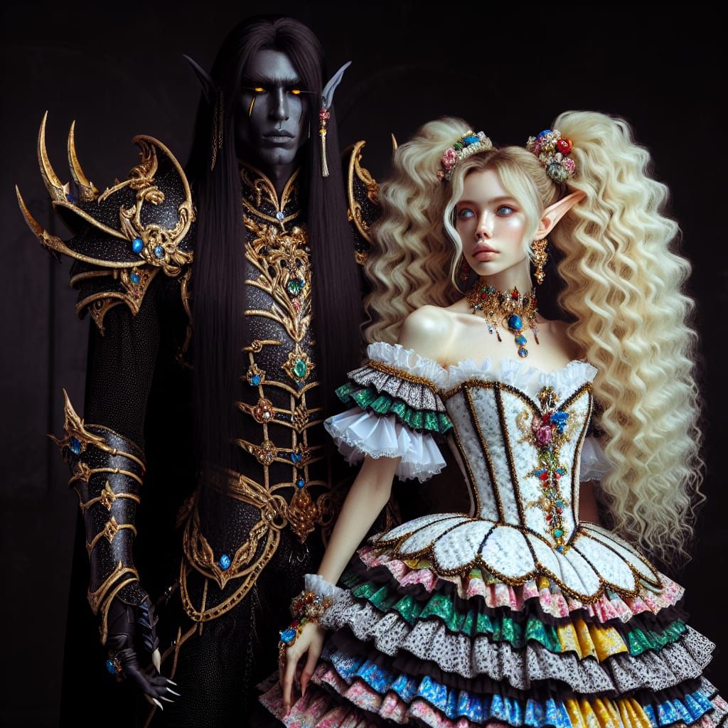 Dark Elf King Captures Human Bride in Opulent Medieval Scene