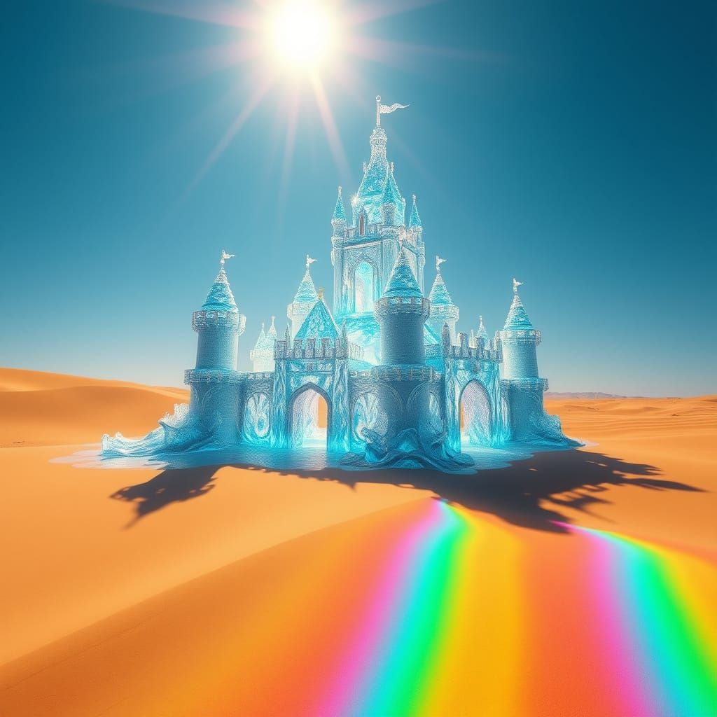 Enchanted Oasis Castle Shimmers in Golden Desert