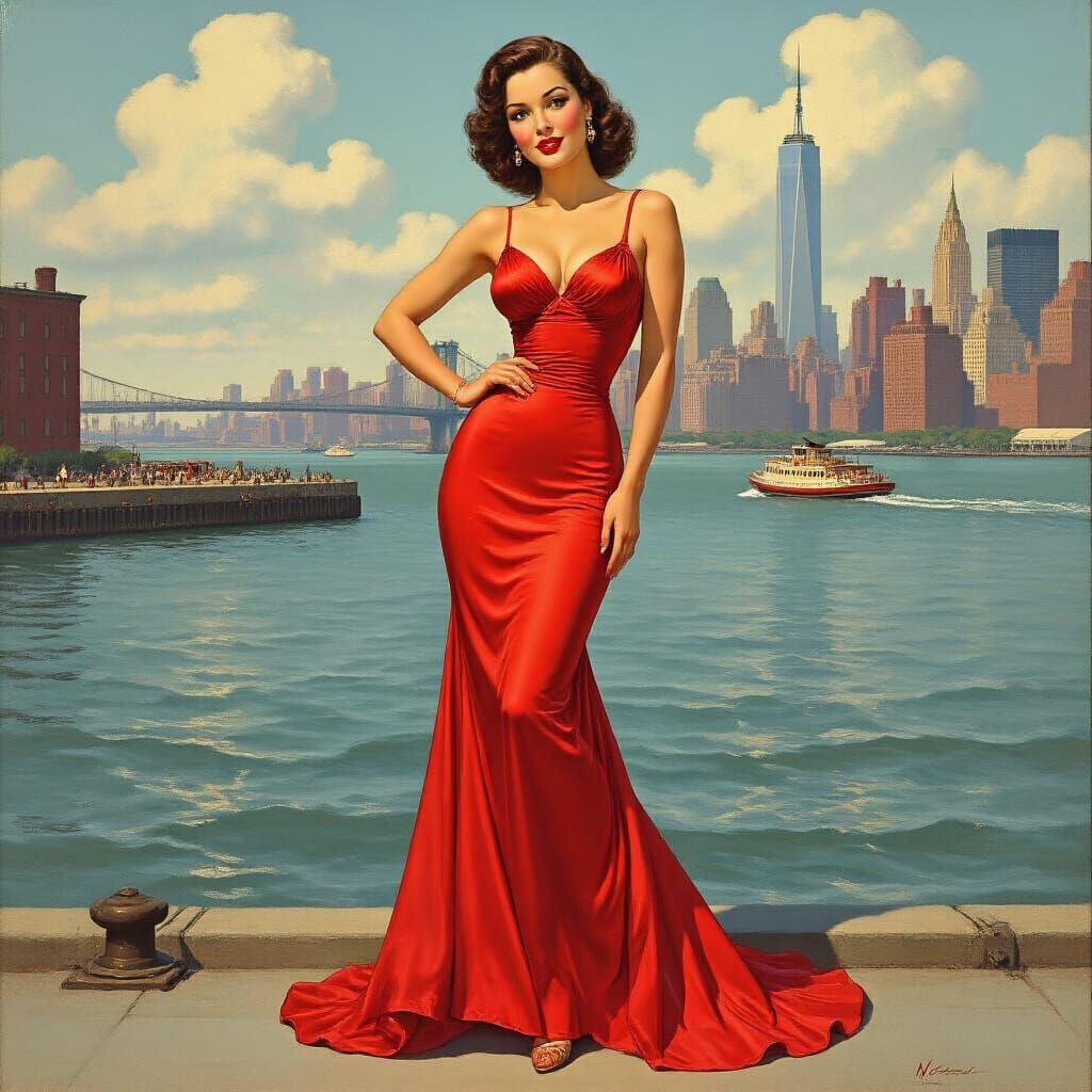 Betty Page on the New York Waterfront
