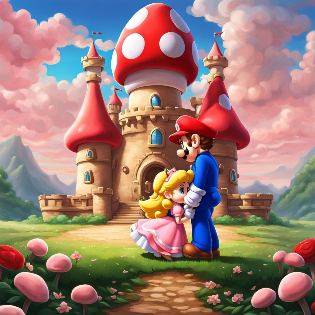 Mario and Peach Kiss in Mushroom Kingdom