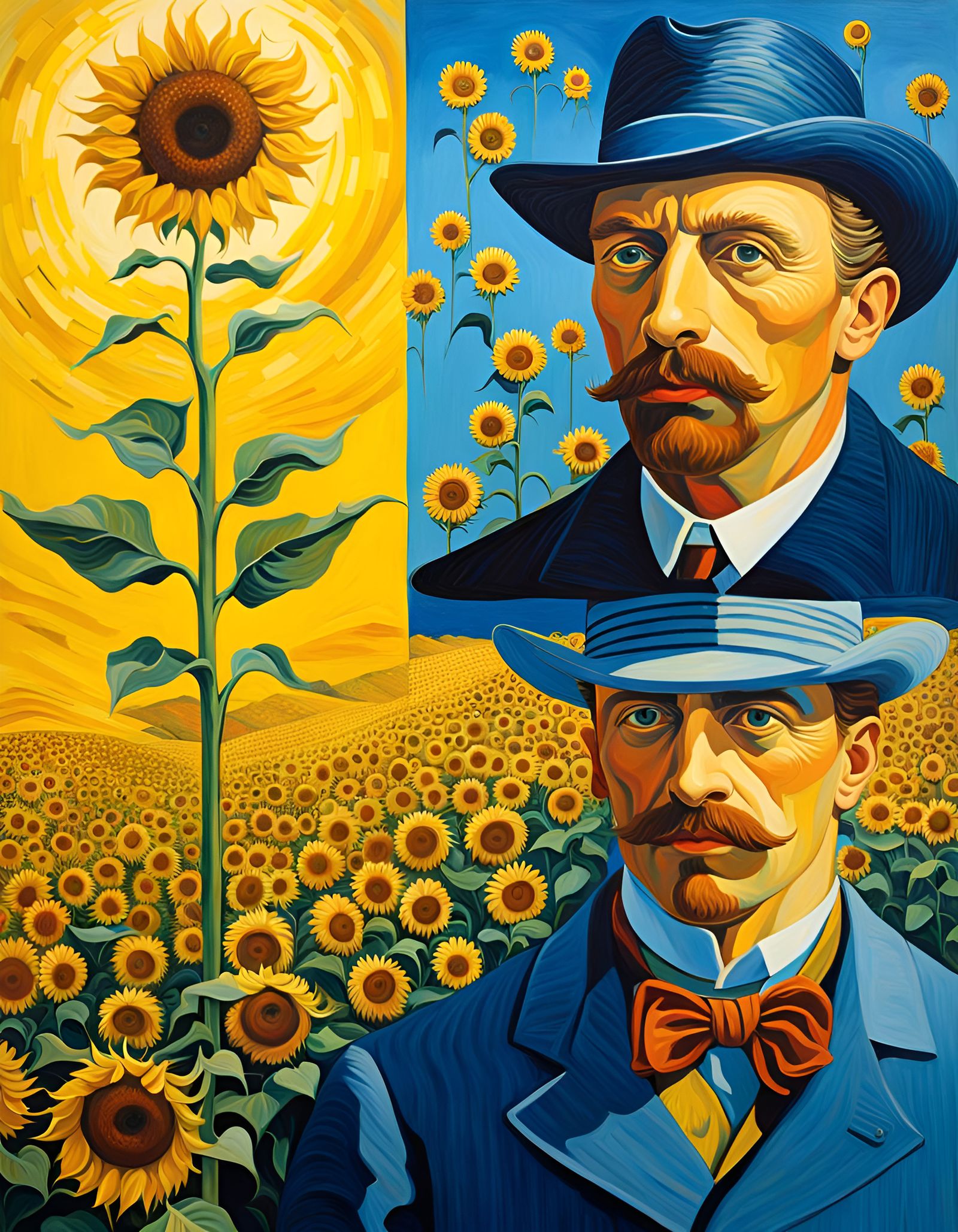 Sunflower People in Surreal Impressionism Style