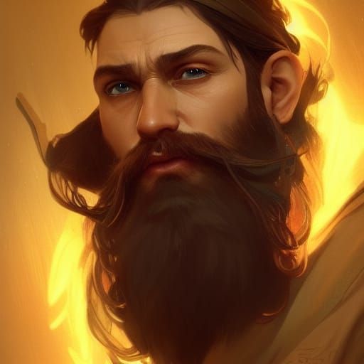 Bearded Sorcerer King Portrait in Hyperdetailed Style