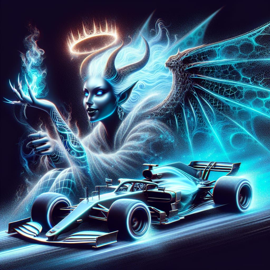 female demon f1 car airbrush art