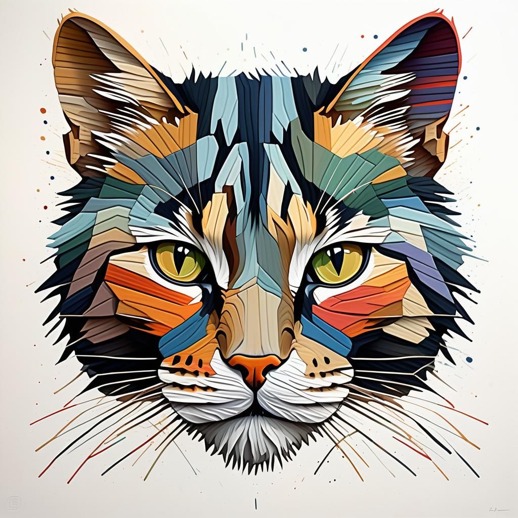 Abstract Cat Portrait in Hexagonal Style