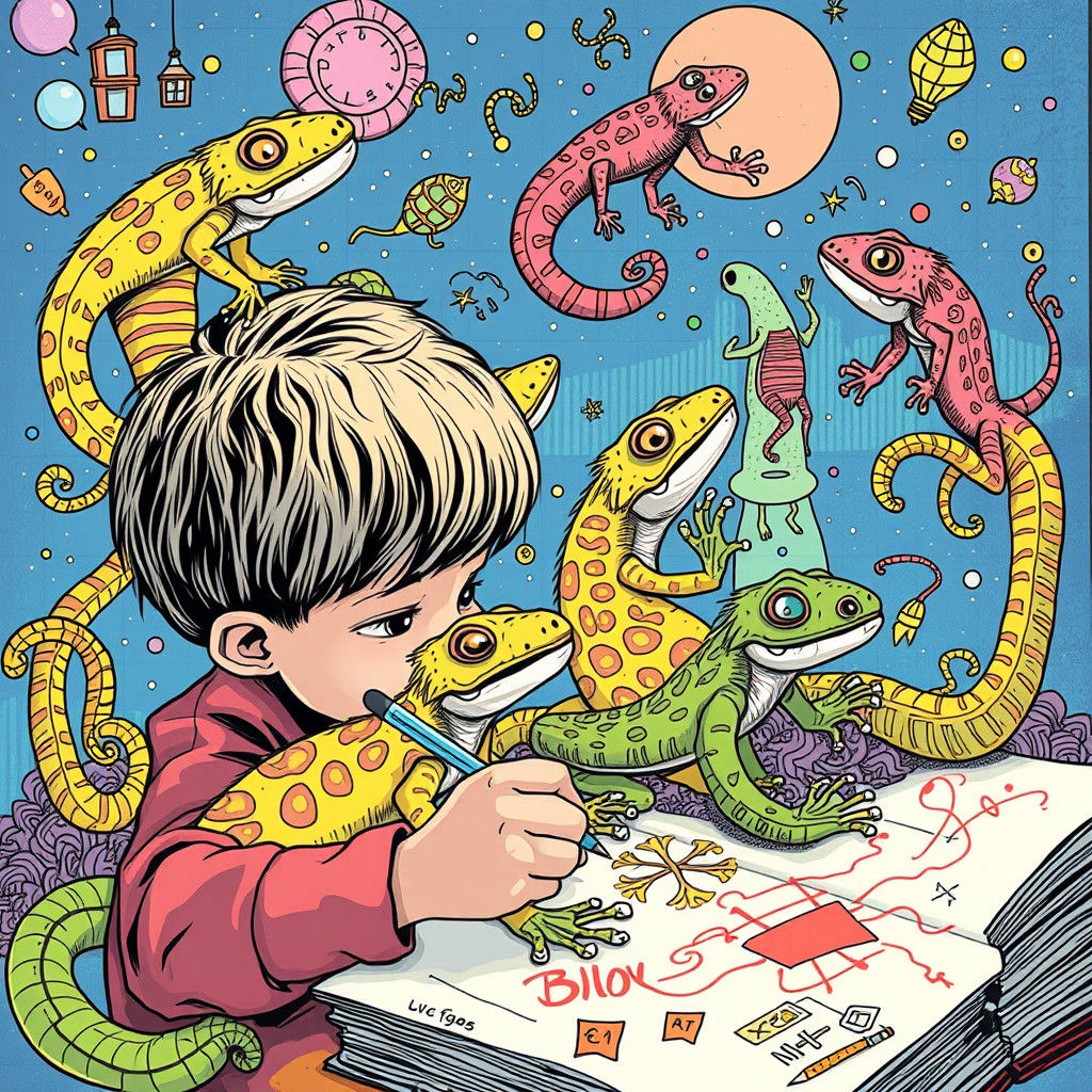 Psychedelic Geckos Springing to Life from Doodle World