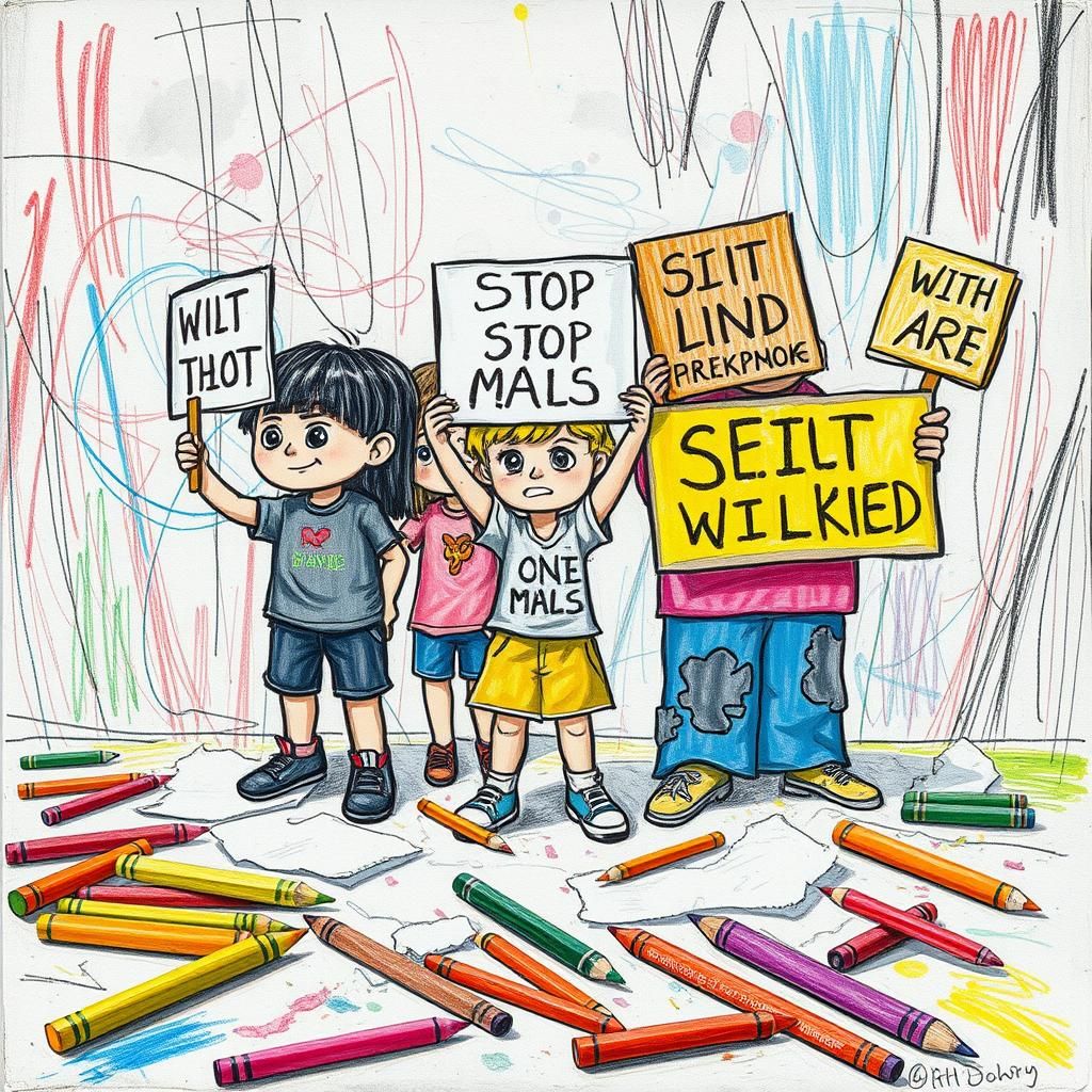 Children's Protest Art: Naive Style Digital Illustration