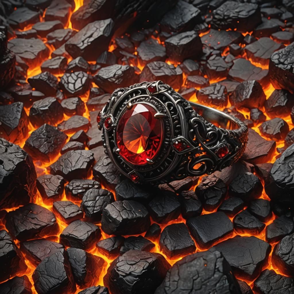 Dark Fantasy Ruby Ring with Lava, Digital Art