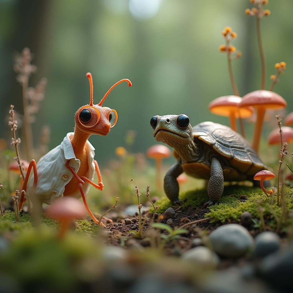 Sentient Ants Cultivating a Miniature Garden