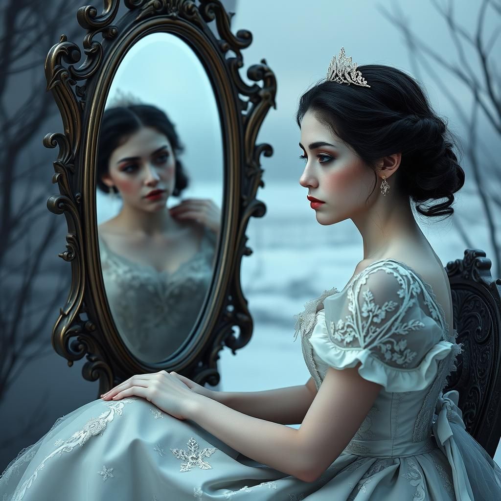 Snow White in Victorian Gown, Hyperreal Portrait