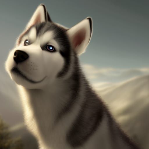 Cute Husky Pup in Detailed Matte Painting Style