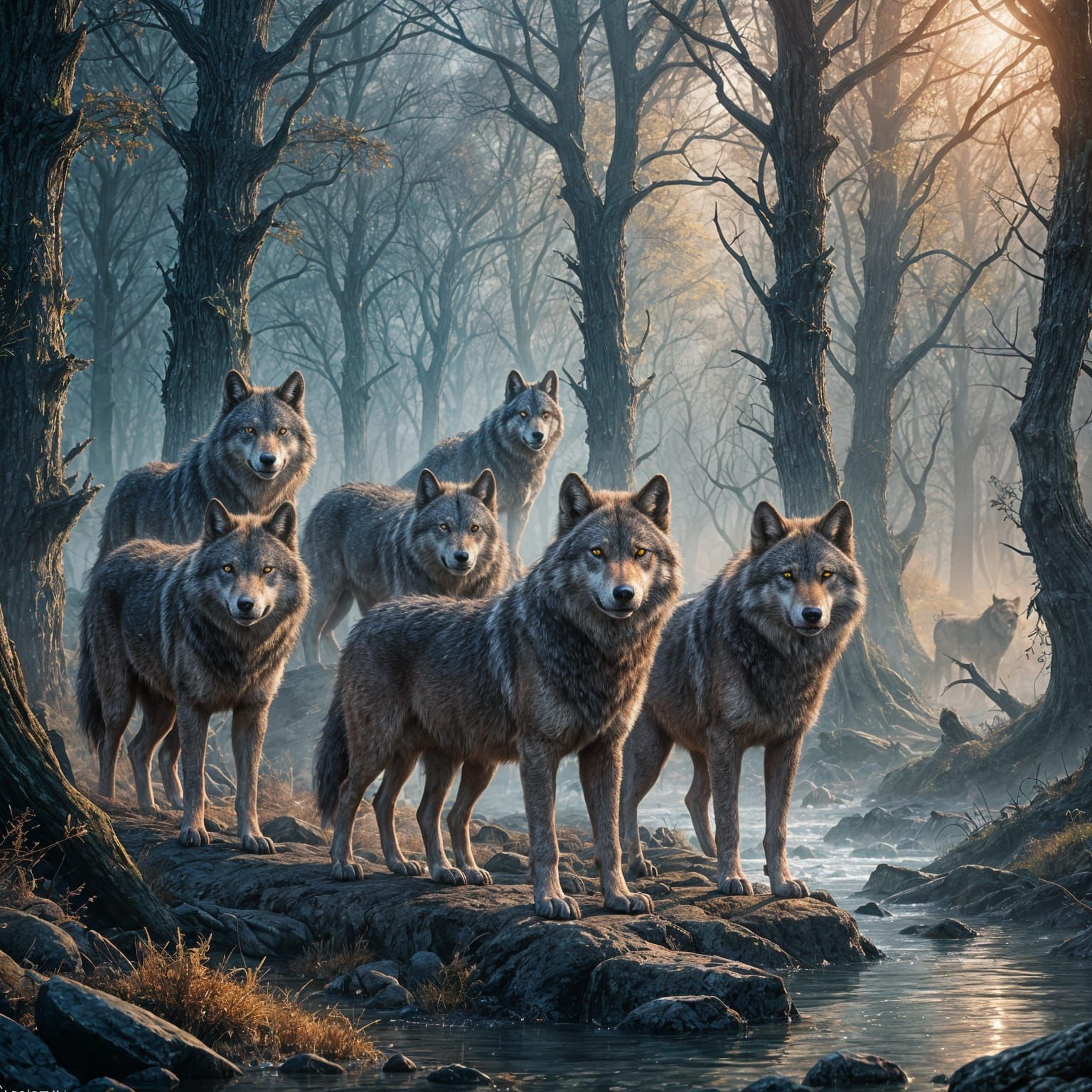 River Wolves in Detailed Fantasy Concept Art