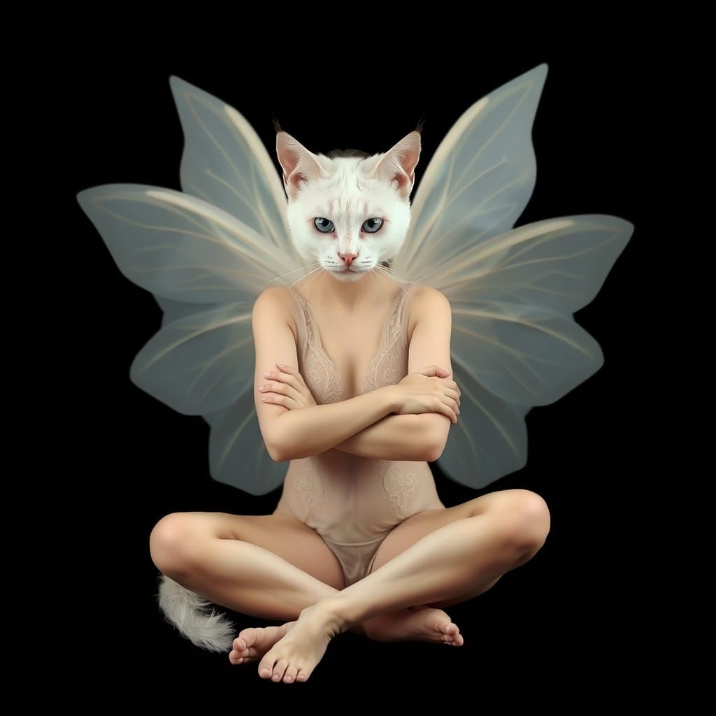 Woman Transforms into Cat with Fairy Wings