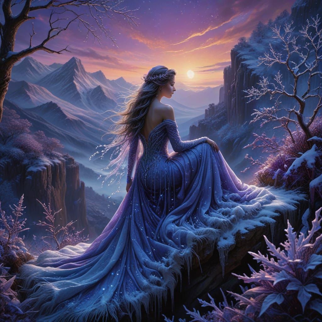 Surreal Winter Goddess in Ethereal Gown