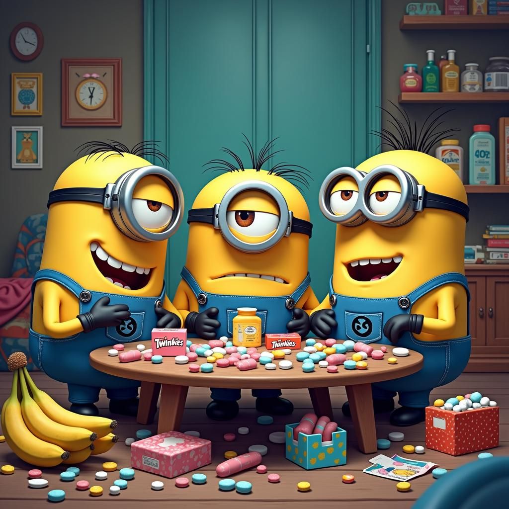Minions Feast on Pills, Twinkies, and Bananas