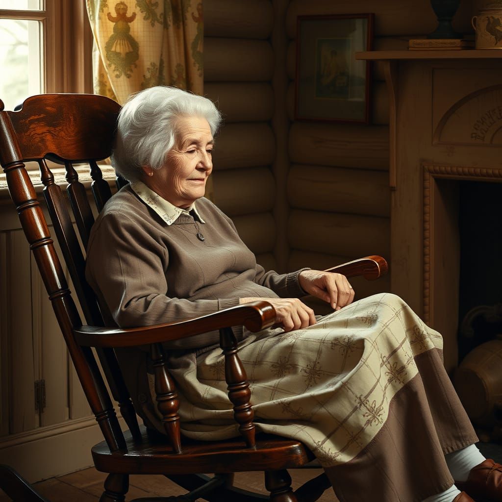 Cozy Woman in Rocking Chair in Rockwell Style