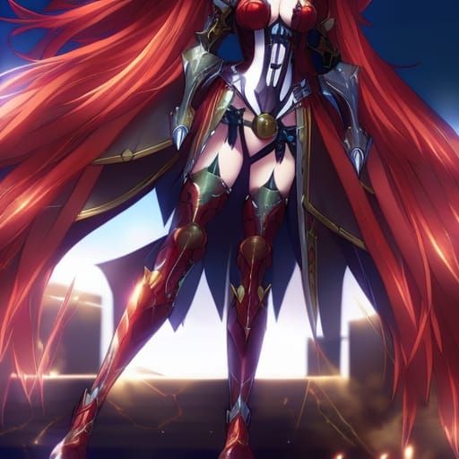 Anime Girl in Red Bikini Armor with Cape