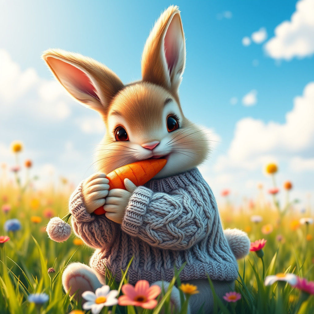 Smiling Bunny with Carrot, Fantasy Concept Art