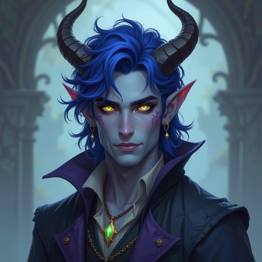 Male Tiefling Sorcerer in Dark Fantasy Concept Art