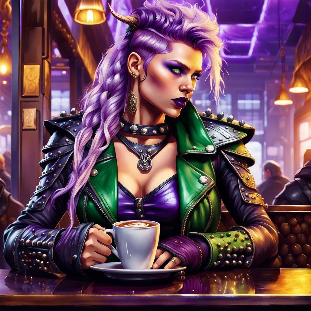 Valkyrie in Café: Heavy Metal Fantasy Illustration