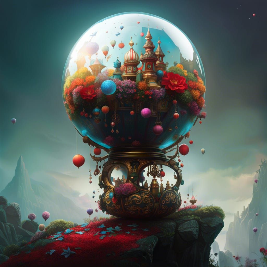 Wonderland Glass Orb: Detailed Fantasy Art