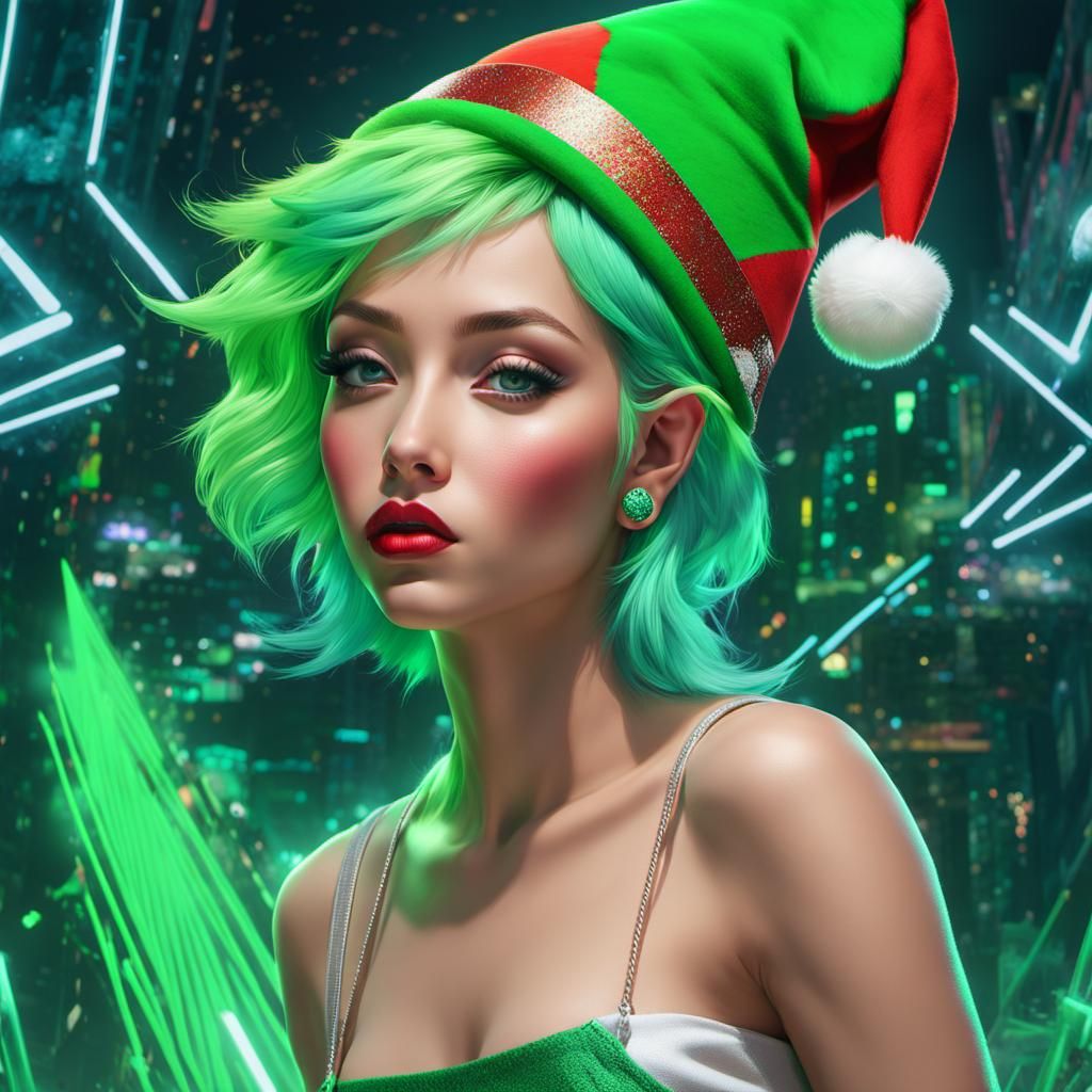 Y2K Elf Portrait with Neon Graffiti Airbrushing