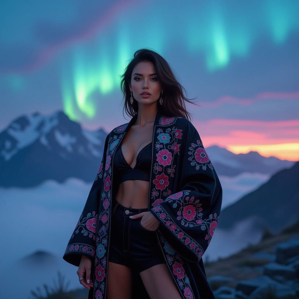 Empowered Goddess Amongst the Neon Aurora