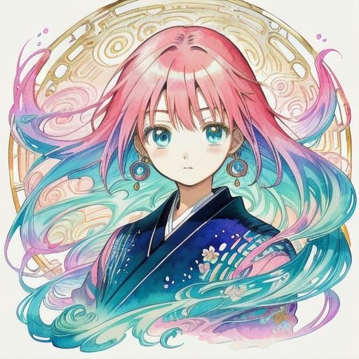 Anime-Inspired Portrait of Elegant Young Woman