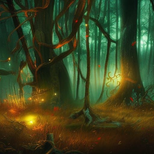 Hyperdetailed Firefly Forest Fantasy Concept Art