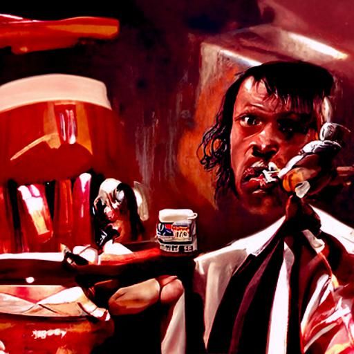 Pulp Fiction Scene as Oil Painting
