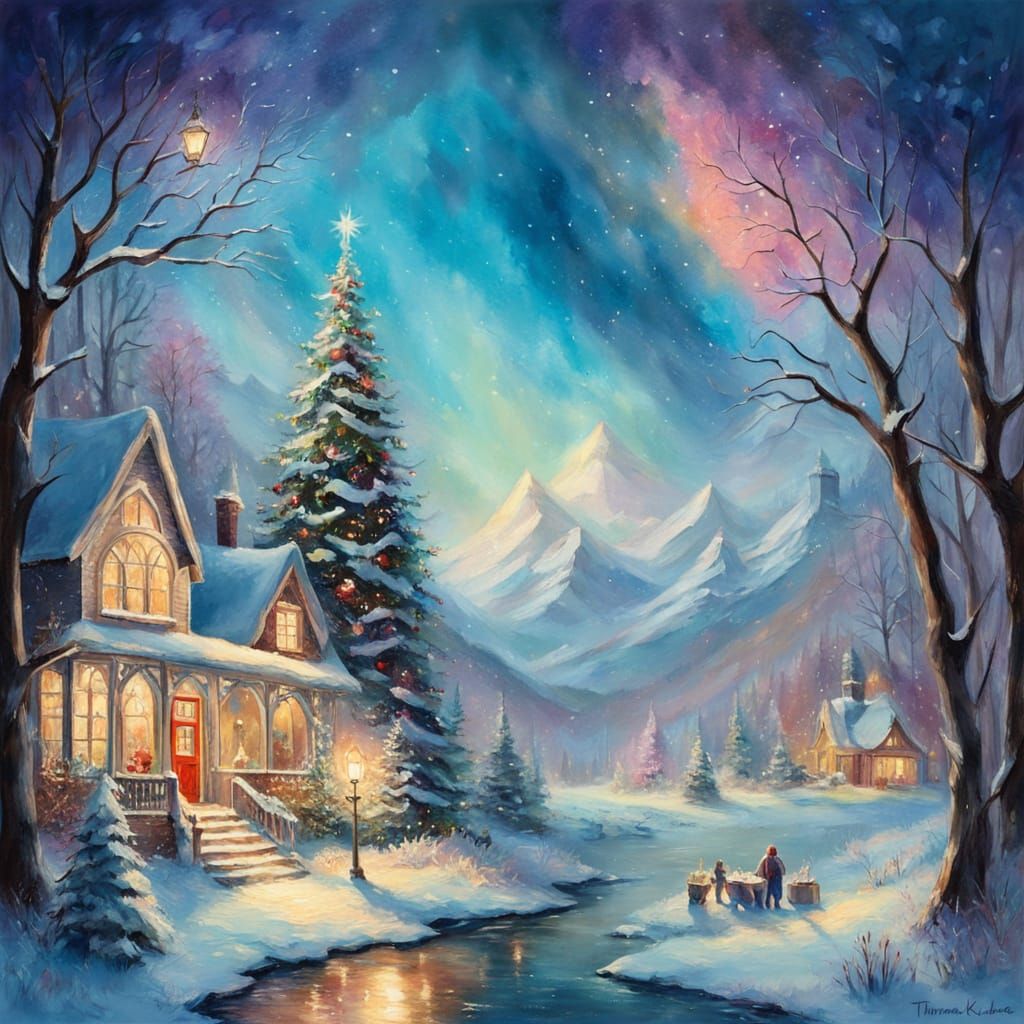 Glowing Glass Ornament with Thomas Kinkade Christmas Scene