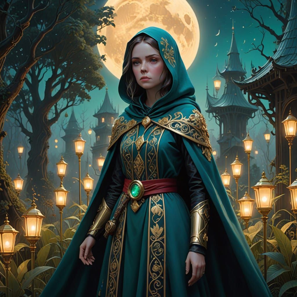 Heroic Blythe Doll in Mystical Moonlit Garden with 7 of Swor...