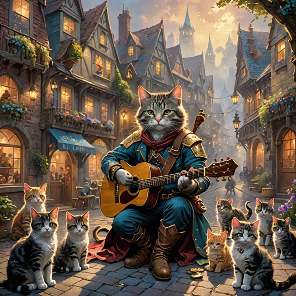 Catfolk Bard Entertains Kittens in Kingdom Street