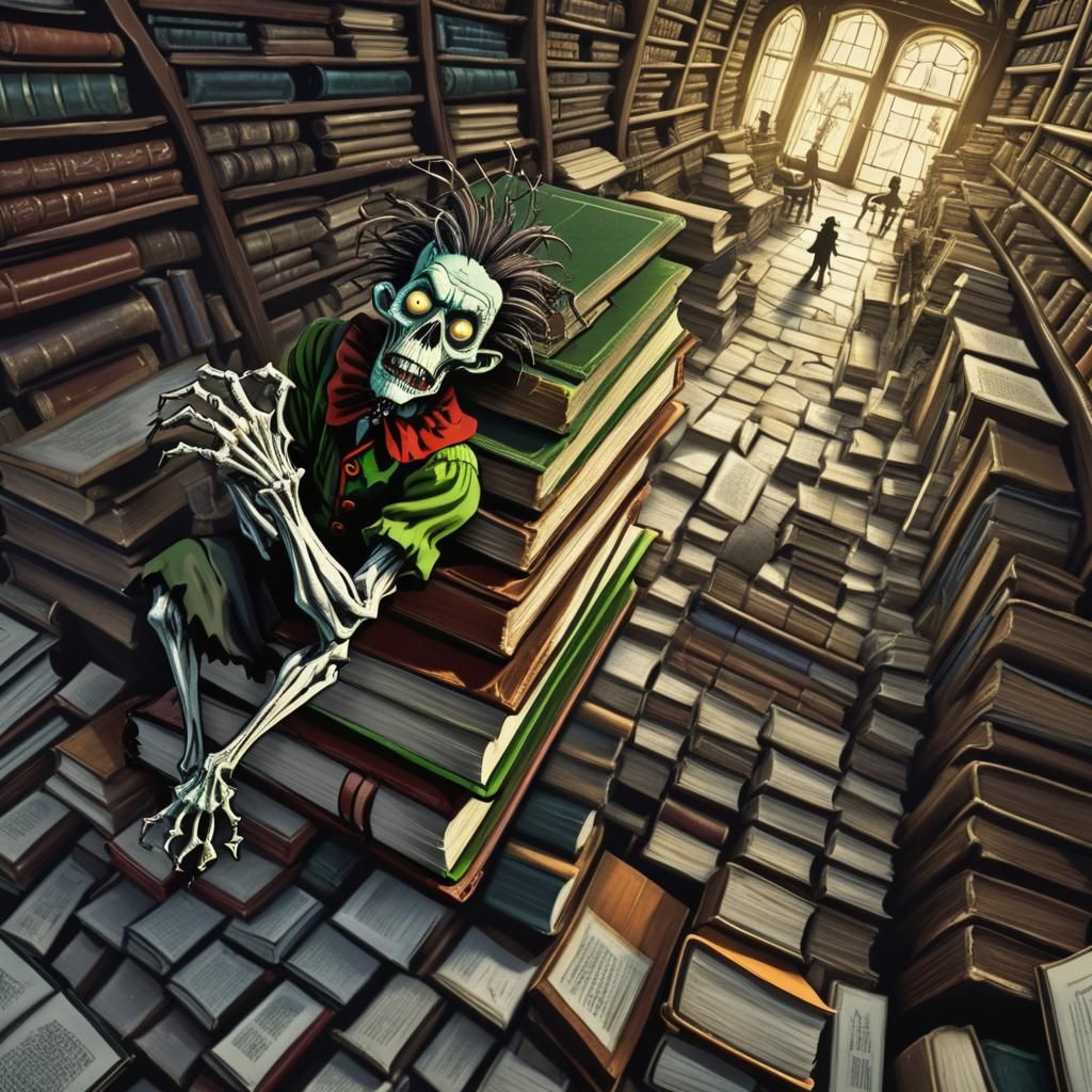 Deformed Zombie Librarian in Art Brut Style