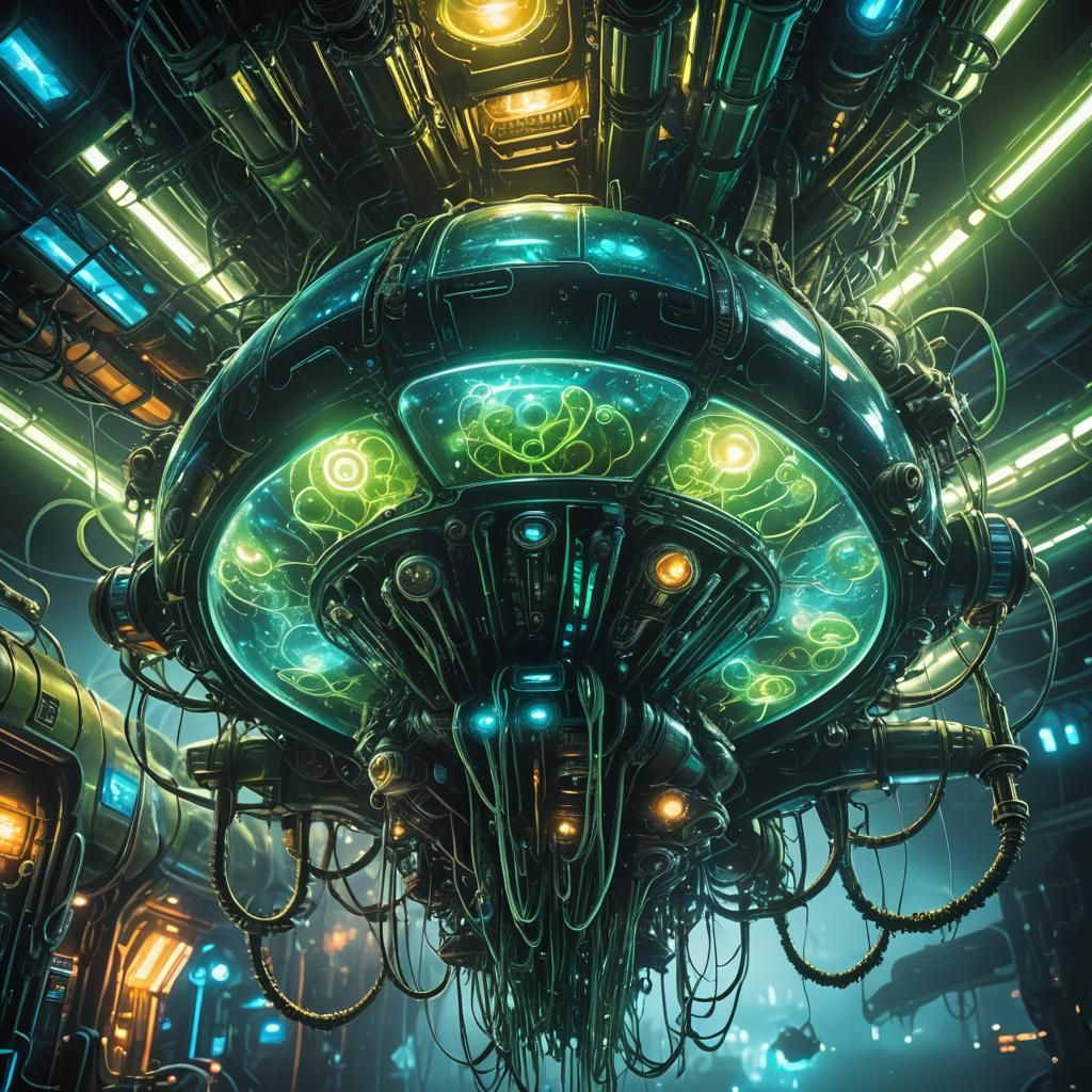 Bioluminescent Sci-Fi Spaceship in Neon Light