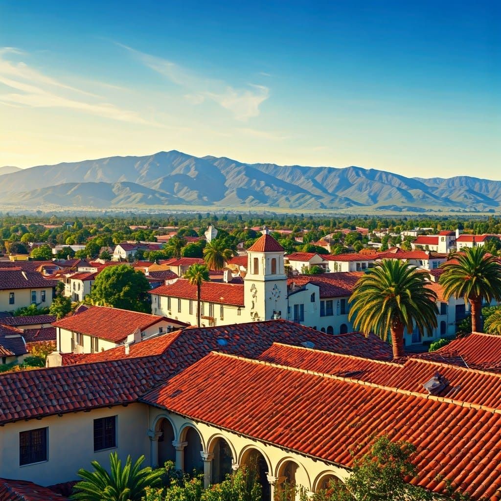 Santa Barbara's Idyllic Spanish-Style Cityscape at Sunset