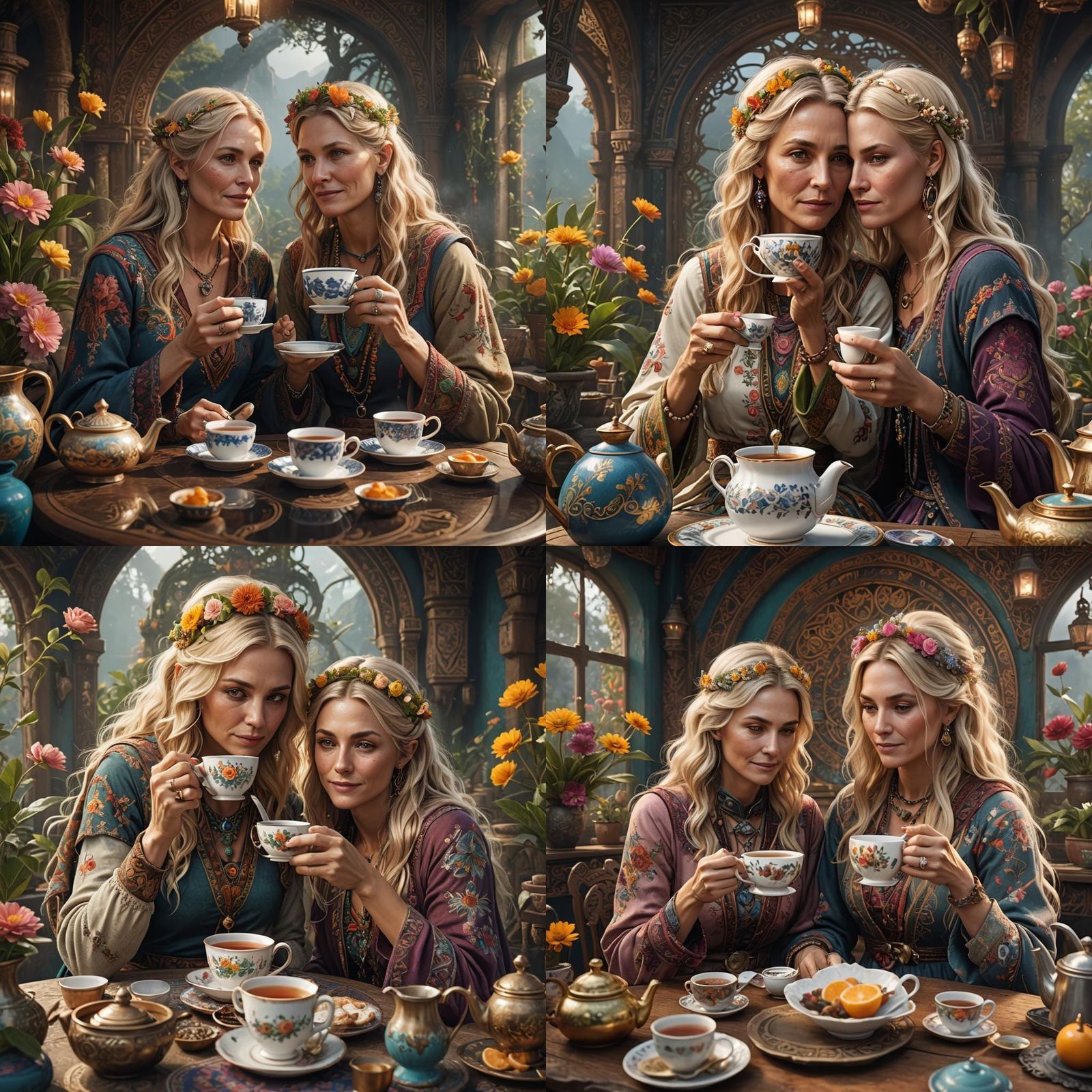 Boho Mom and Daughter's Tea Party: Fantasy Art
