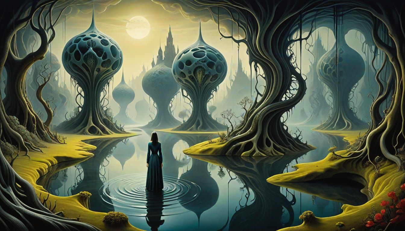 Mystical Surrealist Landscape with Dreamlike River