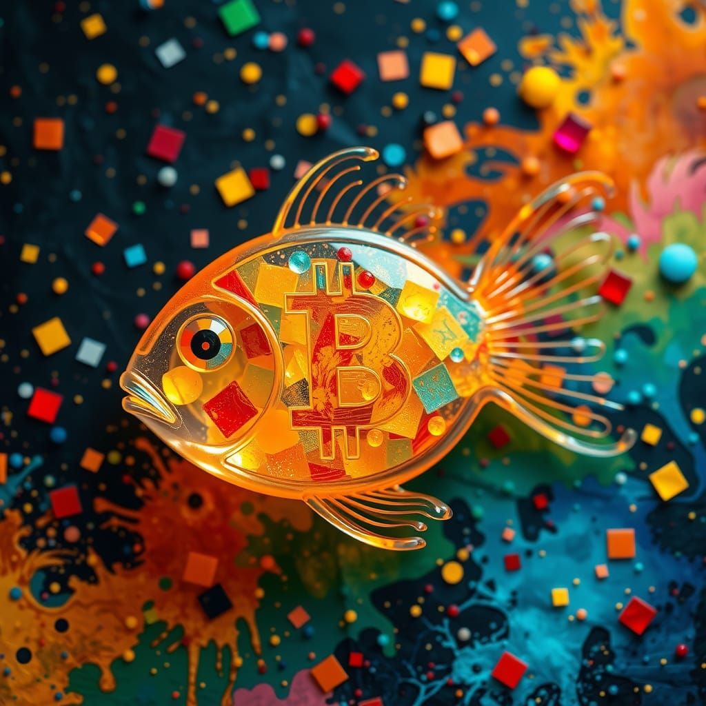 Cute Bitcoin Fish Miner in Colorful Anime Style