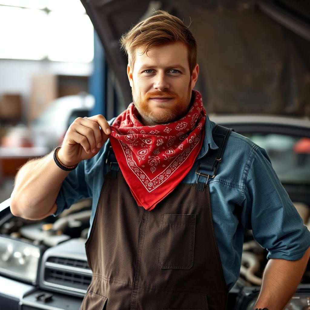 Mechanic Holding Greasy Bandana