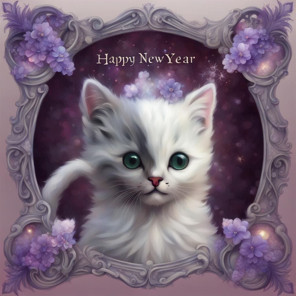 Gothic New Year: Cute Black Kitty with Fleur de Lis