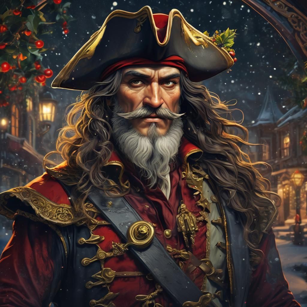 Festive Pirate Portrait in Art Nouveau Style