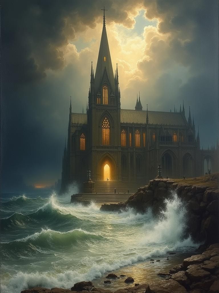 Cathedral in Storm: A Turner-esque Painting