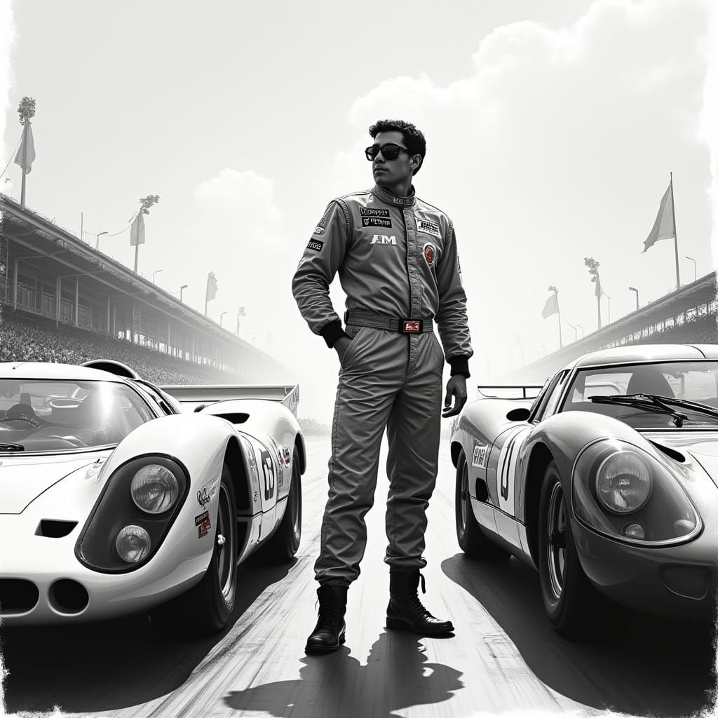 Le Mans Start: Porsche vs. Ferrari in Black and White