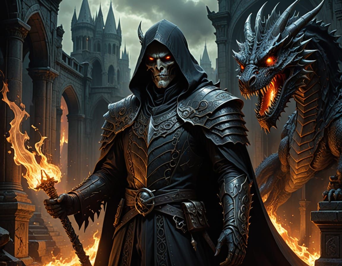 Darkly Enchanting Wizard in Cyberpunk Gothic Style