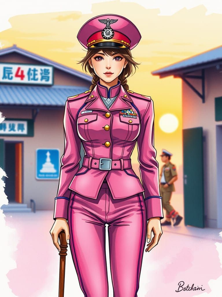 Feminine Military Officer in Barbie Pink Uniform
