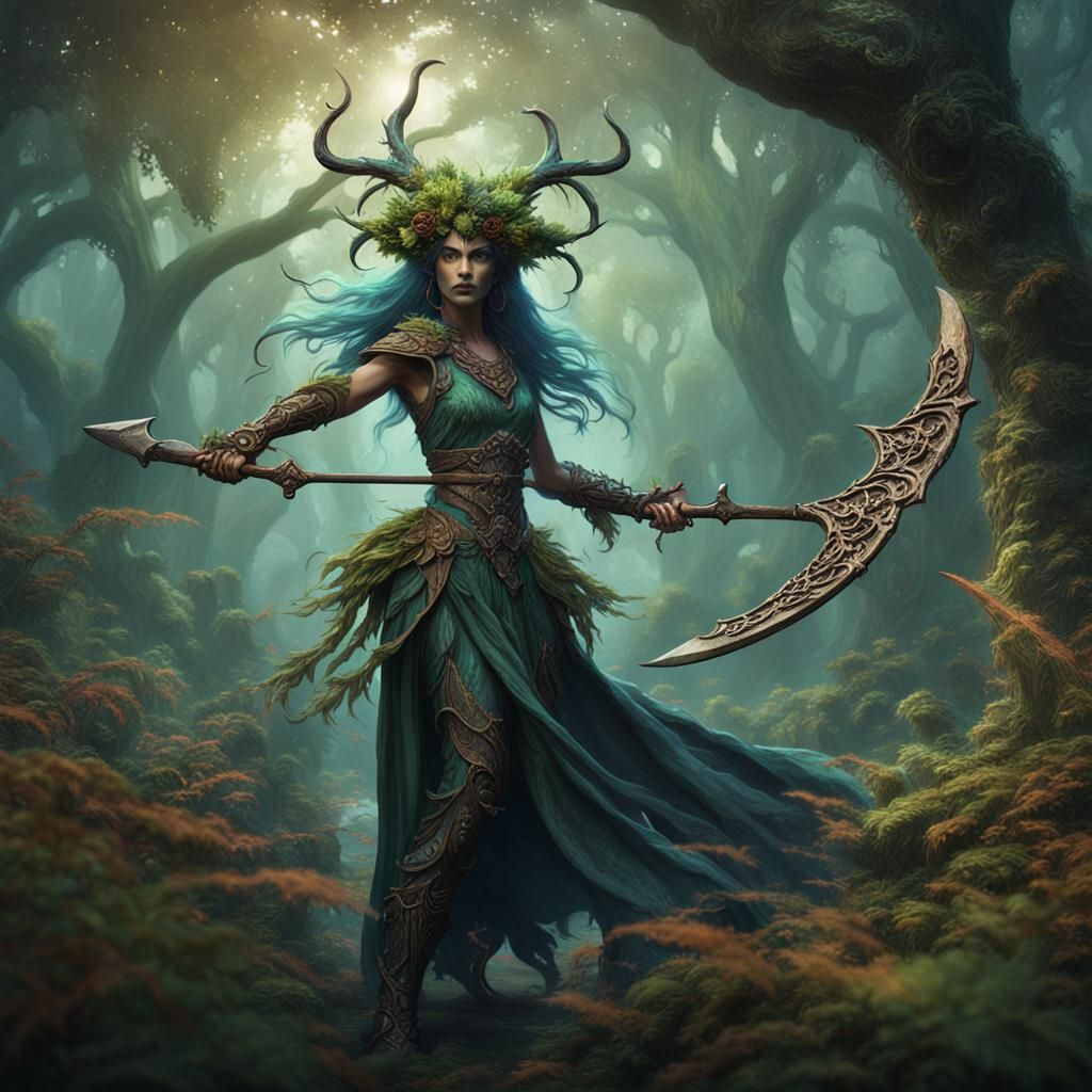 Fantastical Dryad Scythe Dancer in Deep Color