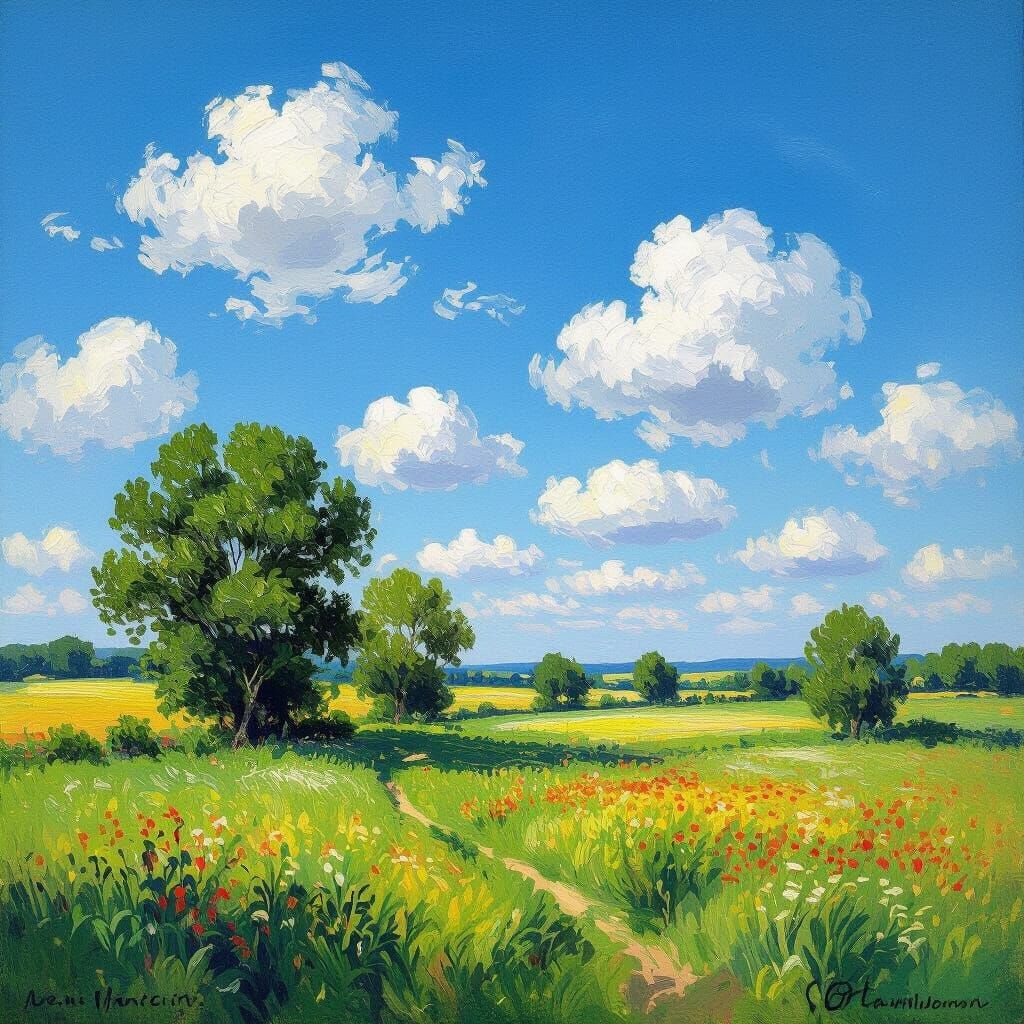 Impressionist Landscape with Lush Green Trees